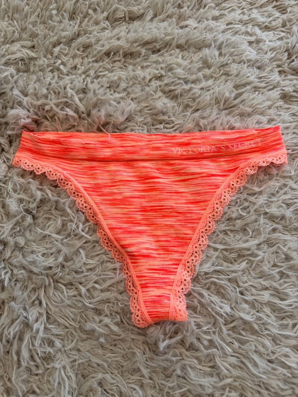 NWT Victoria's Secret Seamless Thong Marled Orange Lace Trim Small